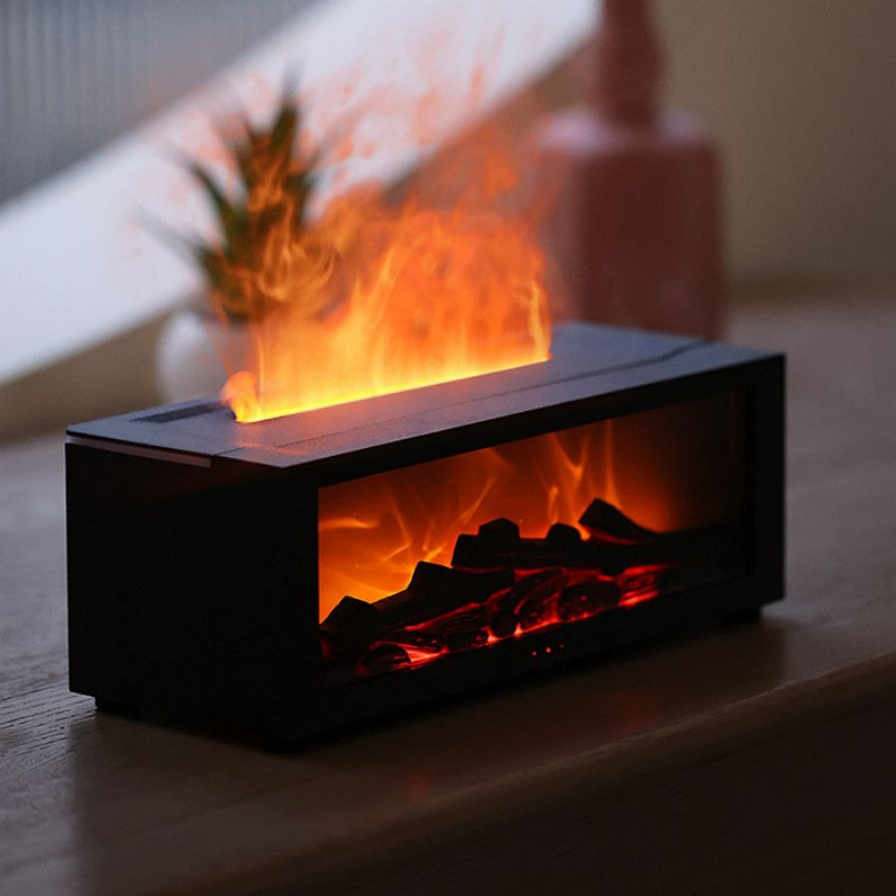 3D Fireplace Flame Aroma Diffuser – Realistic Flame Effect for Home & Desk