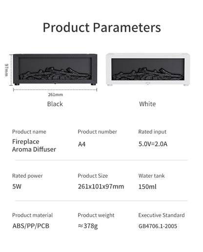 3D Fireplace Flame Aroma Diffuser – Realistic Flame Effect for Home & Desk